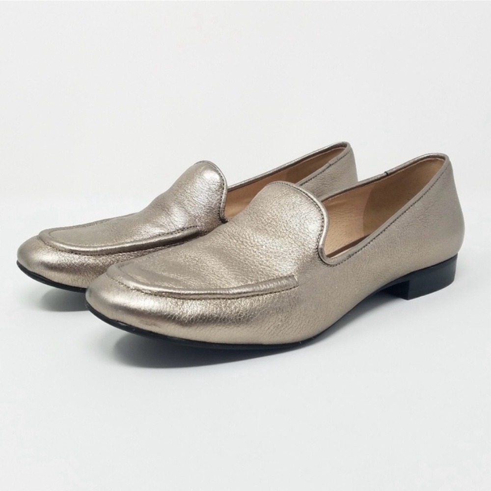 NWOT Karl Lagerfeld Metallic Gold  Leather Loafers Slip-Ons Size 8.5